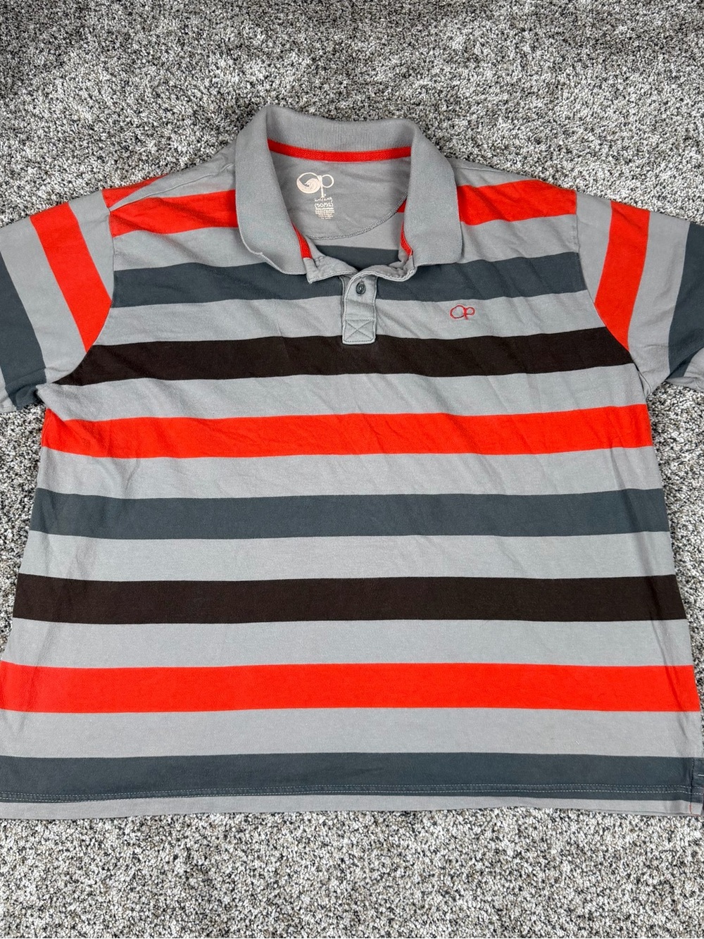Y2K Sz 2XL OP Ocean Pacific Men’s Short-Sleeve Striped Polo in Gray & Orange